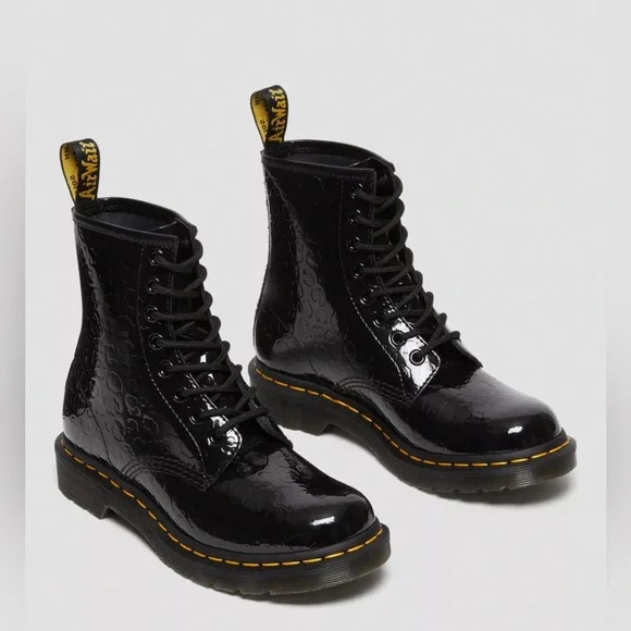 New Dr Martens 1460 LEOPARD EMBOSS PATENT LEATHER BOOTS Black Size 8 - Picture 1 of 9